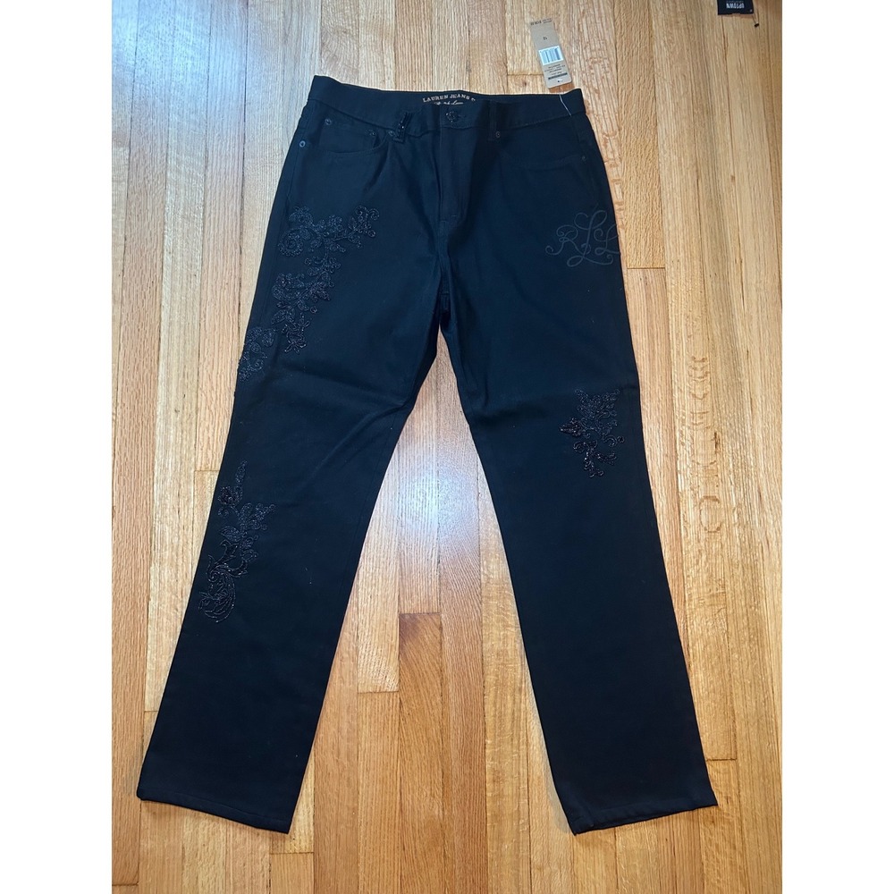 Lauren Ralph Lauren Soiree Manhattan Black Embellished Straight Leg Jeans 12